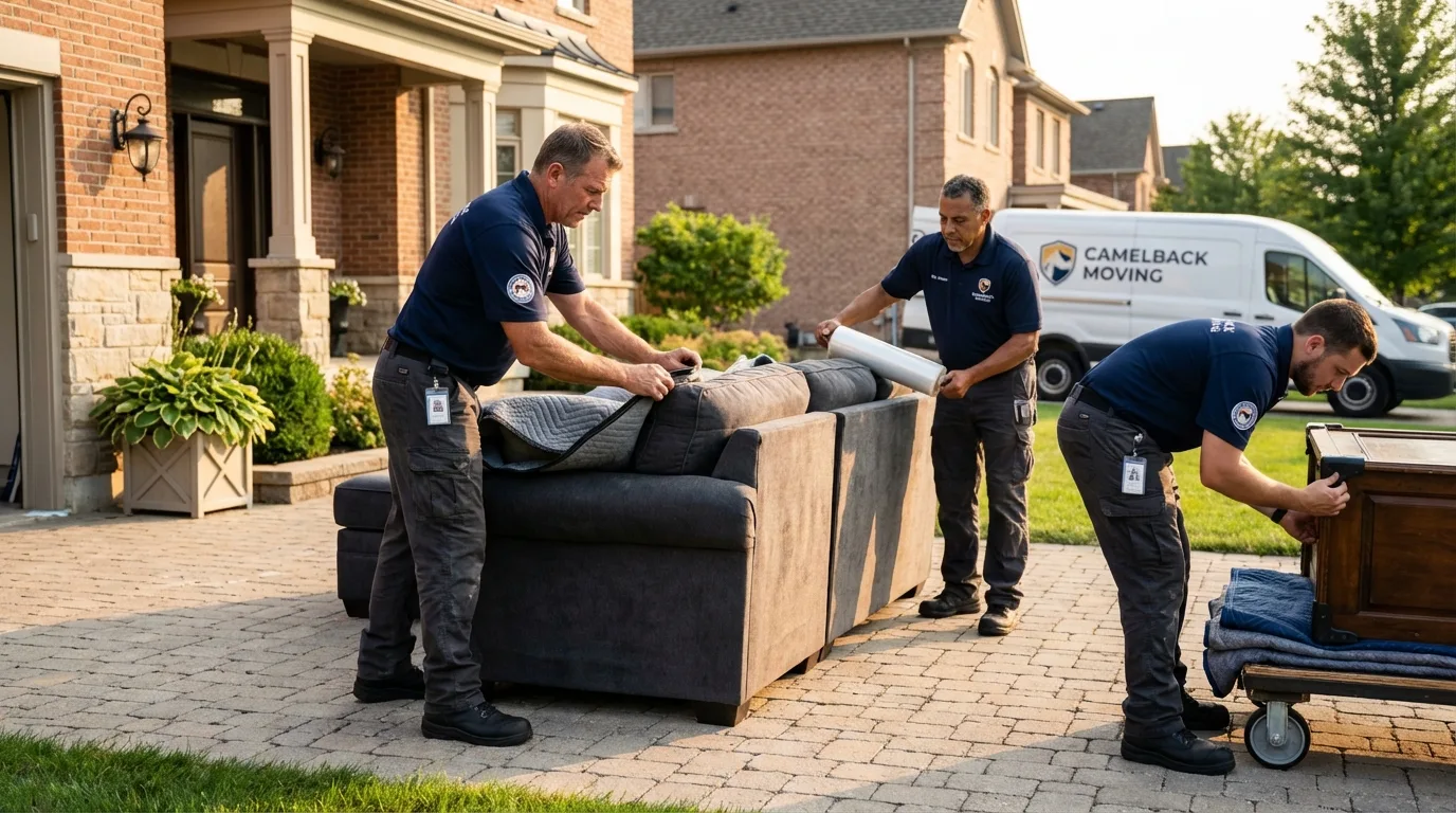 Large estate moving crew wrapping furniture in Akron, NY