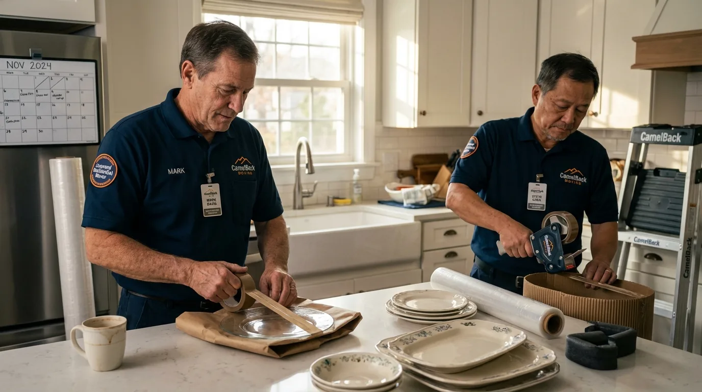 Professional crew packing kitchen dishware in Akron, NY